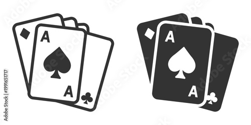 Black and white playing card icons with ace of spades and symbols.