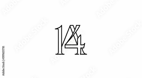 Stylized black outline of numbers one and four on white background