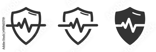 Heartbeat shield icons - three variants of heartbeat protection symbols.