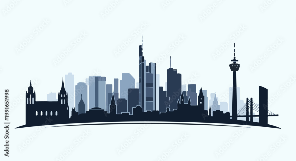 Obraz premium Silhouette skyline with diverse architectural styles and a prominent tower