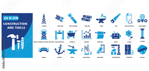construction and tools icon set rigging, steel mesh, bottle opener, steel rod, anvil, saw, metal recycling,
intelligence, metallic tower of electric structure, metal detector, material, diagram, 