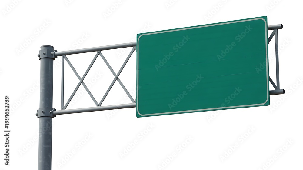 Fototapeta premium Blank green street sign, empty road sign, metal frame, directional signage, urban infrastructure
