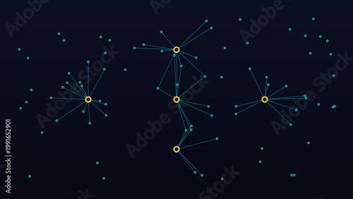 Abstract blue blockchain network connection concept with glowing digital nodes and interconnected lines on a dark background vector illustration