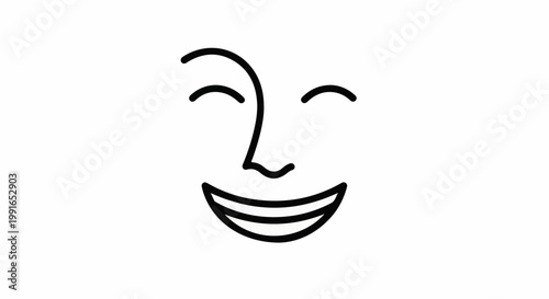 Simple black line drawing of a happy face with closed eyes and wide smile