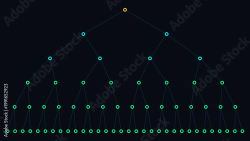 Abstract vector illustration of a Merkle tree data structure used in blockchain technology and cryptography for data verification