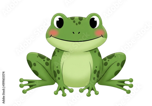 A green frog with a happy face isolated on transparent background, PNG