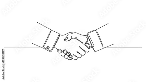Business Partnership Handshake Agreement Deal Success. Continuous line style. Hand drawn. Line art. Vector design. illustration