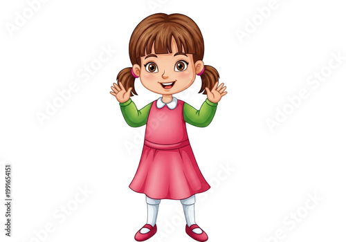A cartoon girl with brown hair in pigtails isolated on transparent background, PNG