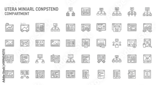 Utura Mineral Compendium icons, 40 mineral compartment symbols, gray line art illustrations, vector graphics