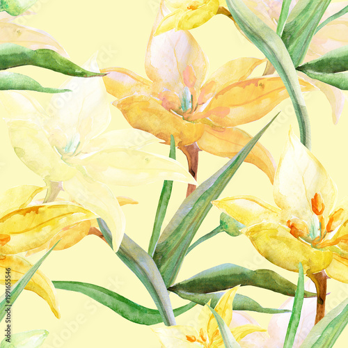 Spring mountain wildflowers. Seamless pattern.