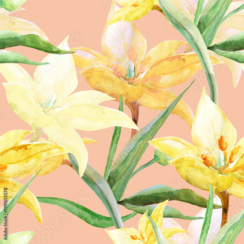 Spring mountain wildflowers. Seamless pattern.