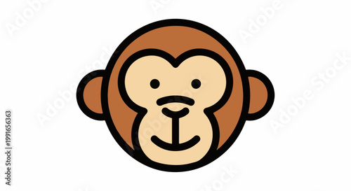 Simple illustration of a friendly monkey face with brown fur and light skin