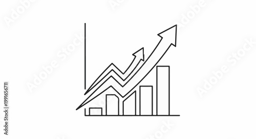 Simple line drawing of a bar graph with multiple upward trend arrows