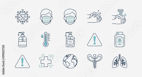 Set of icons related to health, disease prevention, and global well-being