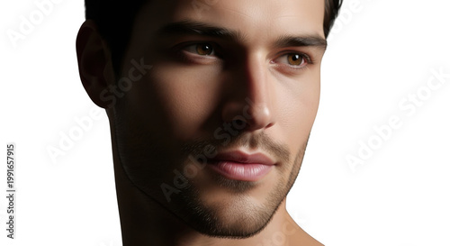 Close up portrait of a handsome young man with stubble isolated on transparent background
