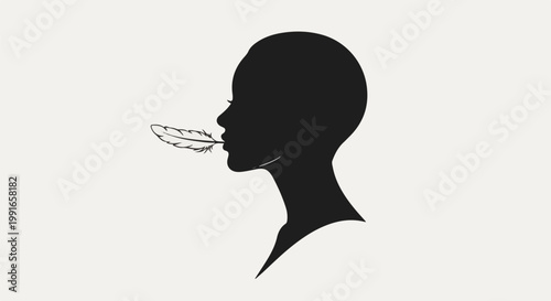 Silhouette of a head with a feather in its mouth