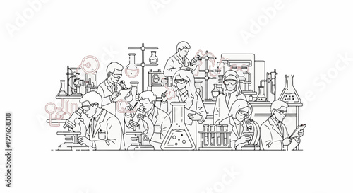 Scientists in a laboratory conducting experiments with various equipment