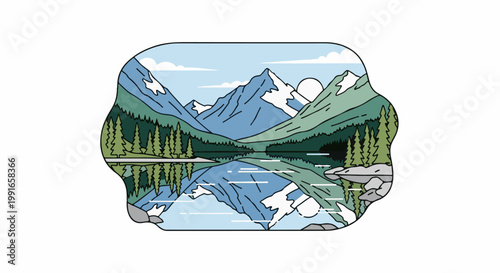 Serene mountain lake scene with reflection and trees under a sky