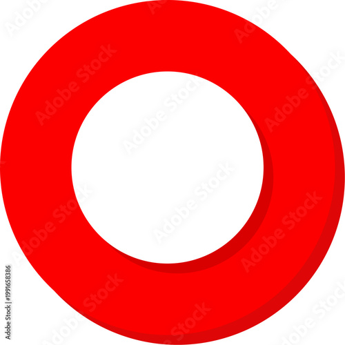 Minimalist white ellipse ring on red circular icon for geometric and border design