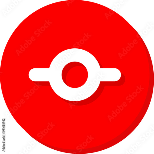 White git commit circle symbol on red round button for software history and development