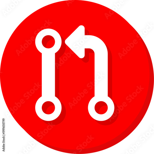 White git pull request icon on red circle for software code review and collaboration