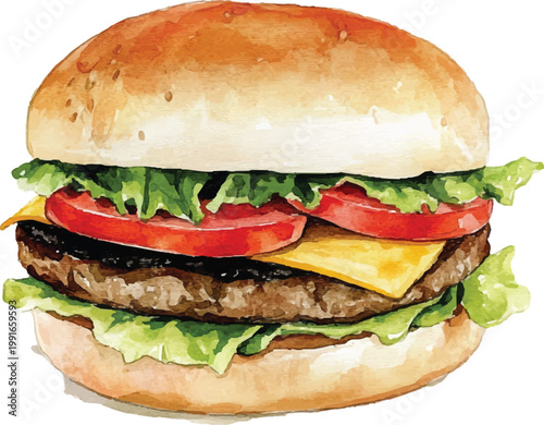 Juicy cheeseburger with lettuce tomato.