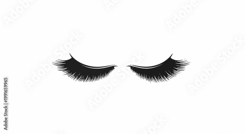 Stylized black eyelashes closed against a white background, artistic