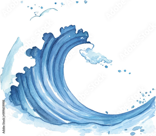 Large Blue Ocean Wave Crashing Water.