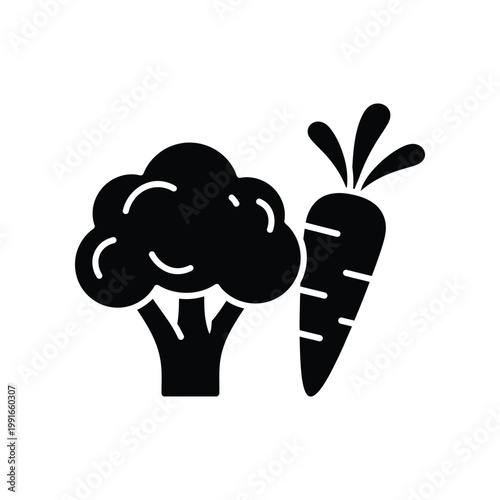 Fresh broccoli and carrot vegetable glyph icon for healthy diet and nutrition concepts