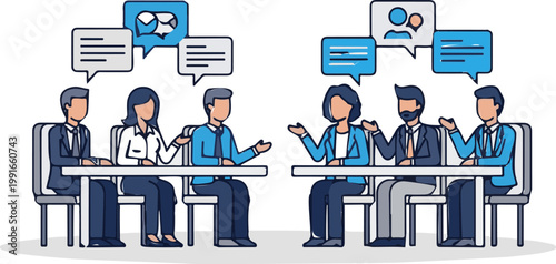 Business professionals engaged in an important meeting, discussing new strategies, and collaborating to achieve company goals and objectives.