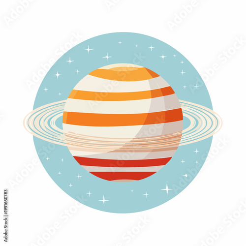 Cartoon planet with rings and stars