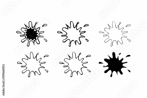 Ink splatter, paint splash, black inkblots, vector set
