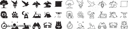 Set of 30 Outdoor and Camping Line Icons Vector