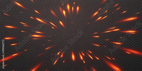 A bright fire explosion with an alpha channel features glowing orange flames and red heat energy flashing like a hot star against a black space texture design
