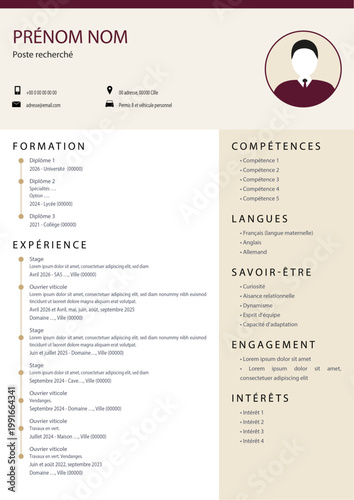 Modèle de CV Métiers du Vin et Viticulture- Modèle entièrement modifiable