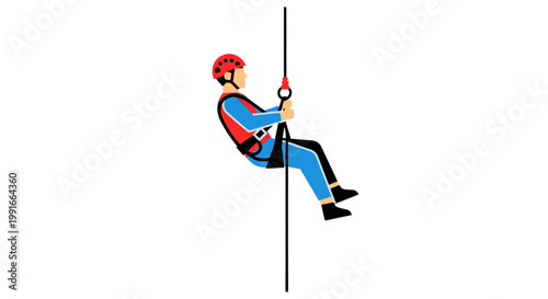 Person ziplining with safety gear outdoors.