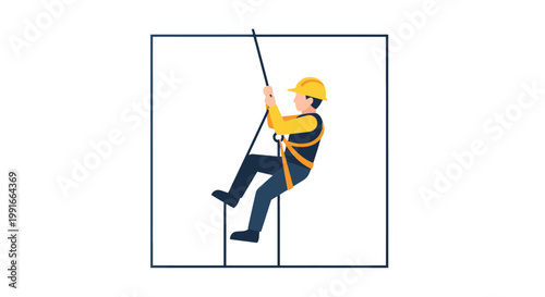 Man climbing down a rope with safety gear.