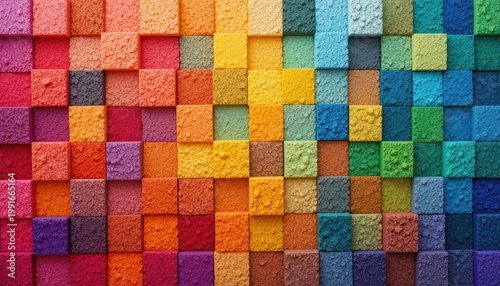 Vibrant Mosaic of Colorful Textured Tiles Creating an Abstract Geometric Pattern