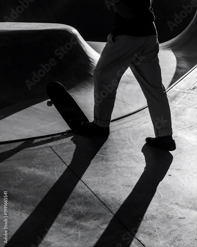 skater boy in the sunset golden hour, Black and white