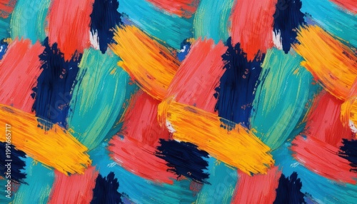 Colorful Abstract Painting with Vibrant Brushstrokes and Dynamic Patterns on Canvas