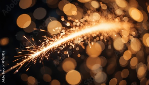 Bright Sparkler Creating Glowing Light Trails Against An Abstract Bokeh Background at Night