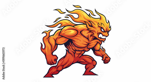 Aggressive fire creature with muscular physique and flame-like mane
