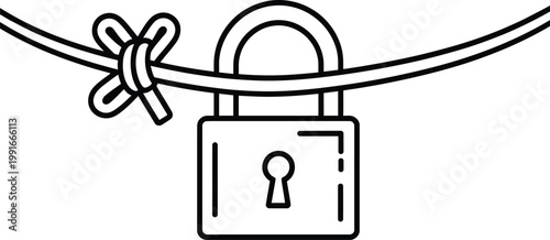 Secure padlock tied with ribbon illustration for safety and protection concept
