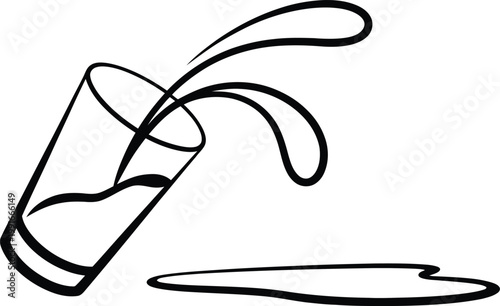 Simple line art drawing of a spilling drink glass with swirling liquid