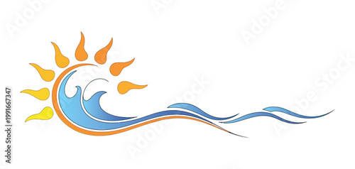 Sun Dawn Symbol Rising Over Calm Sea, Golden Sunrise Horizon Reflection, Peaceful Ocean Morning Light, Minimal Nature Seascape Concept, Tranquil Water Scene Illustration Background