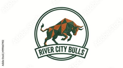 A striking vector sports crest featuring a powerful, geometrically styled bull within a circular emblem, ideal for a competitive team's branding