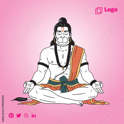 Hanuman Jayanti Badge - Circular badge design with Hanuman face, decorative border, vector emblem style