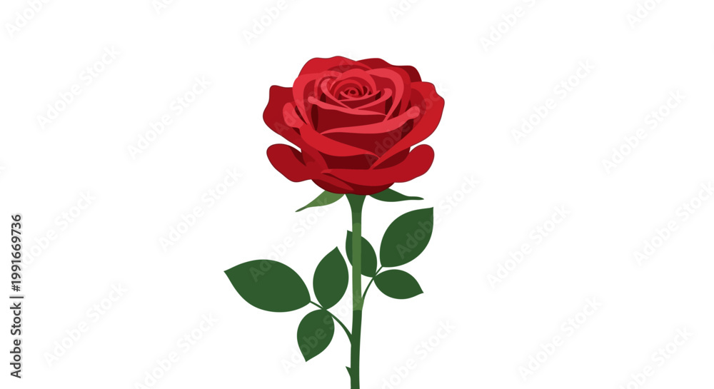 Fototapeta premium Vibrant red rose illustration, a timeless symbol of love, passion, and natural beauty, perfect for romantic and elegant designs or heartfelt gestures