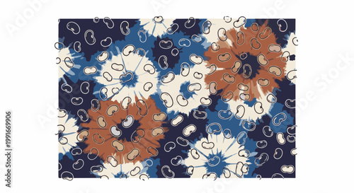 Abstract pattern of scattered kidney beans on a tie-dye background