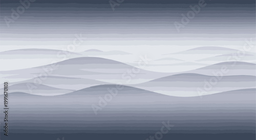 Abstract pixelated mountains in gradient shades of blue and grey